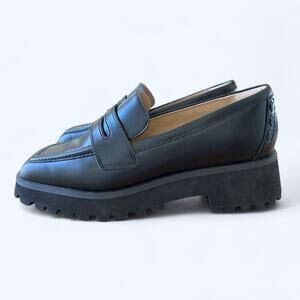 Clarks Stayso Edge Lug Sole Platform Penny Loafer 74705 Black Leather 9 90s